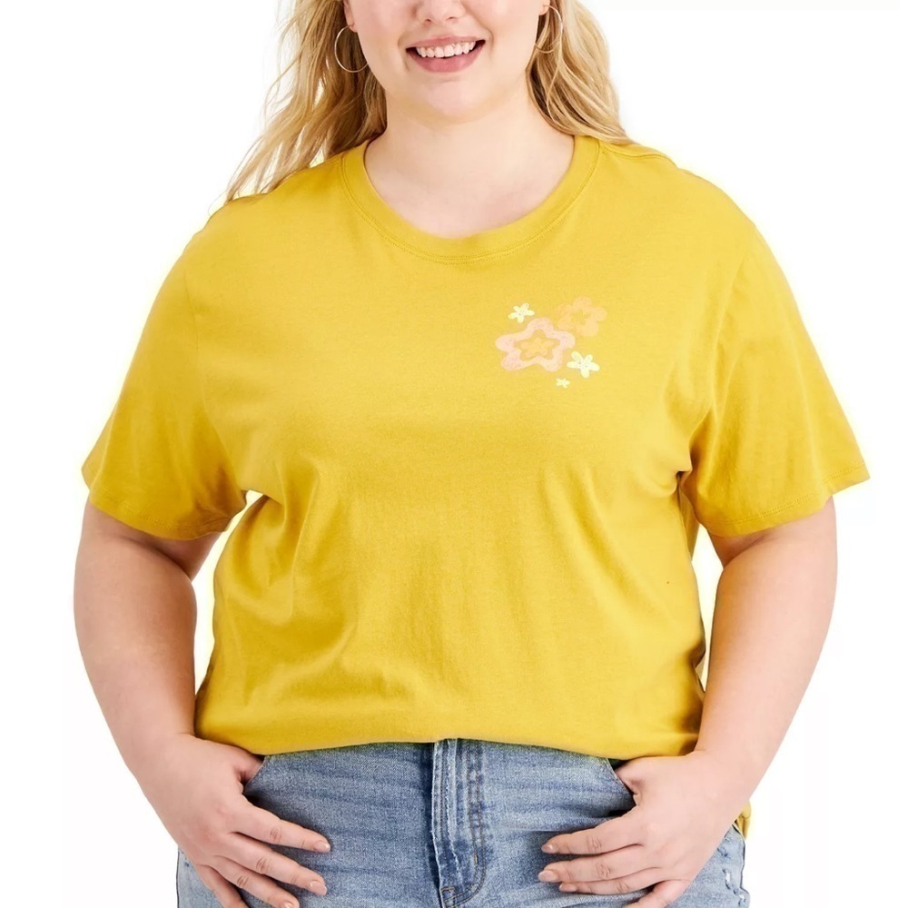 Rebellious One Trendy Plus Size Floral Graphic T-Shirt, flowers 💐 3X